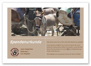 Spendenurkunde Esel in Mauretanien